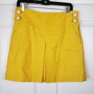 J. Crew Linen Cotton Blend Yellow Pleated Mod Retro Preppy Skirt Size 6